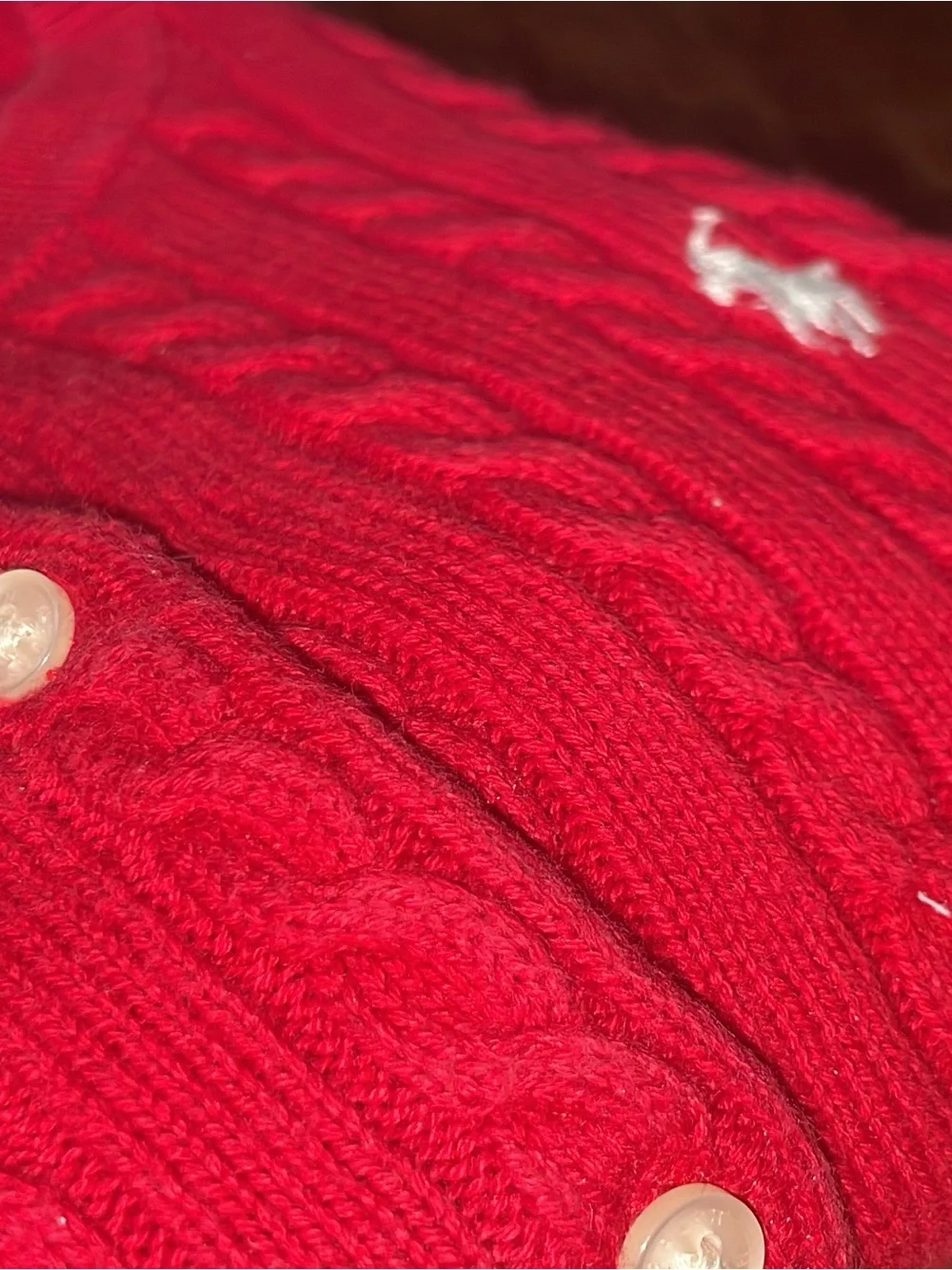 Ralph Lauren Baby Cable Knit Button-Up Sweater – Red, 24M